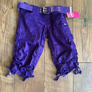 Purple Girls' Cargo Capri Pants with Belt - Brand: Unknown